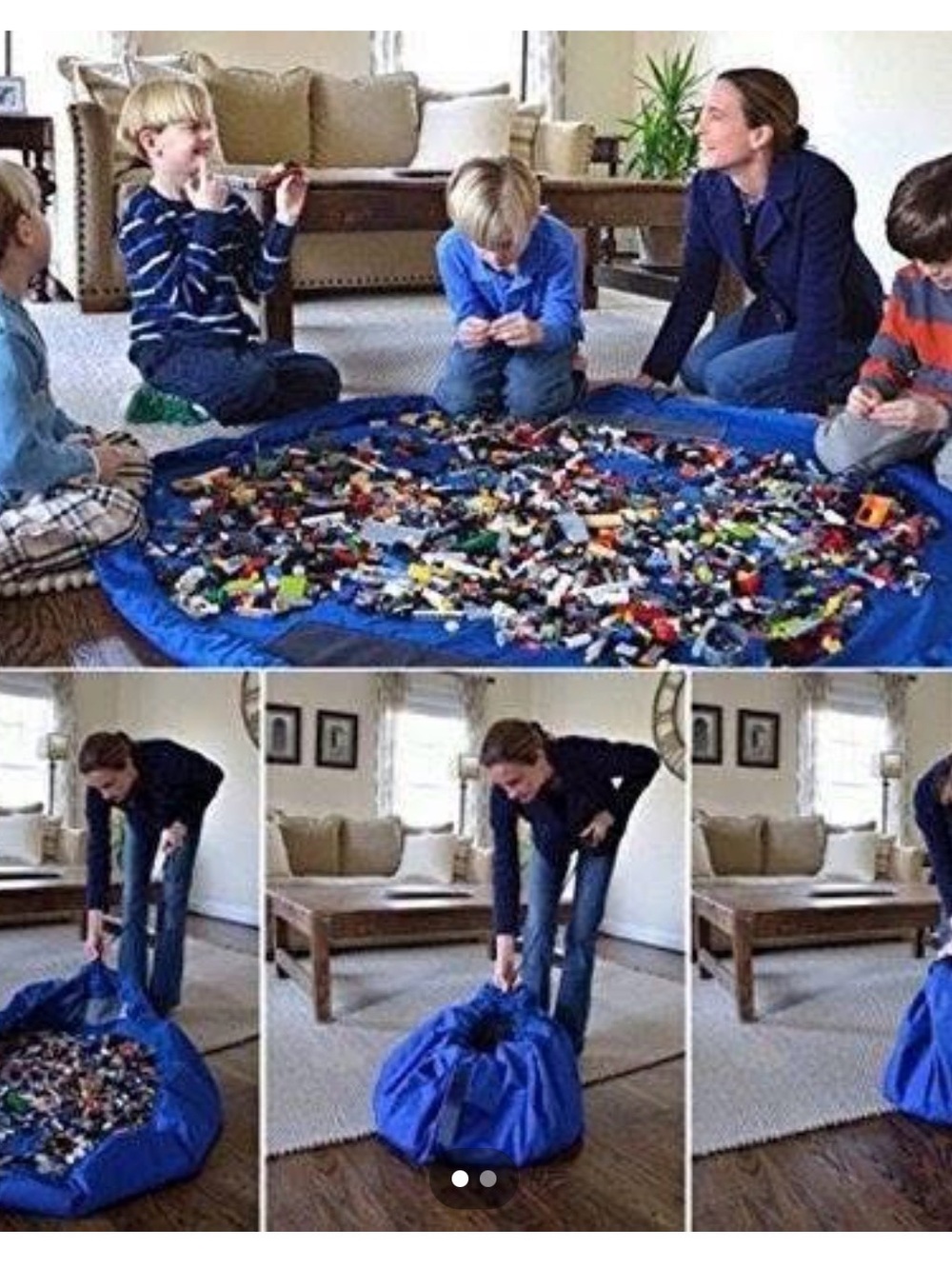 Blue Kids Toy Play Mat & Storage Sack for Building Blocks